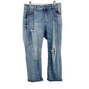 Cabi 100% Boyfriend Jean Distressed Denim Ripped Paint Splatter 5884 - Size 10